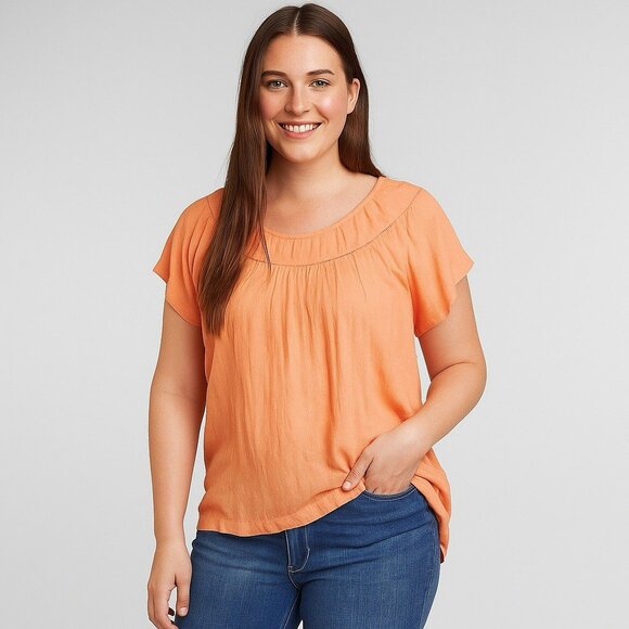 Loft Cutout Bohemian Flutter Sleeve Tee Size Medium Peach Round Neck - Picture 1 of 8